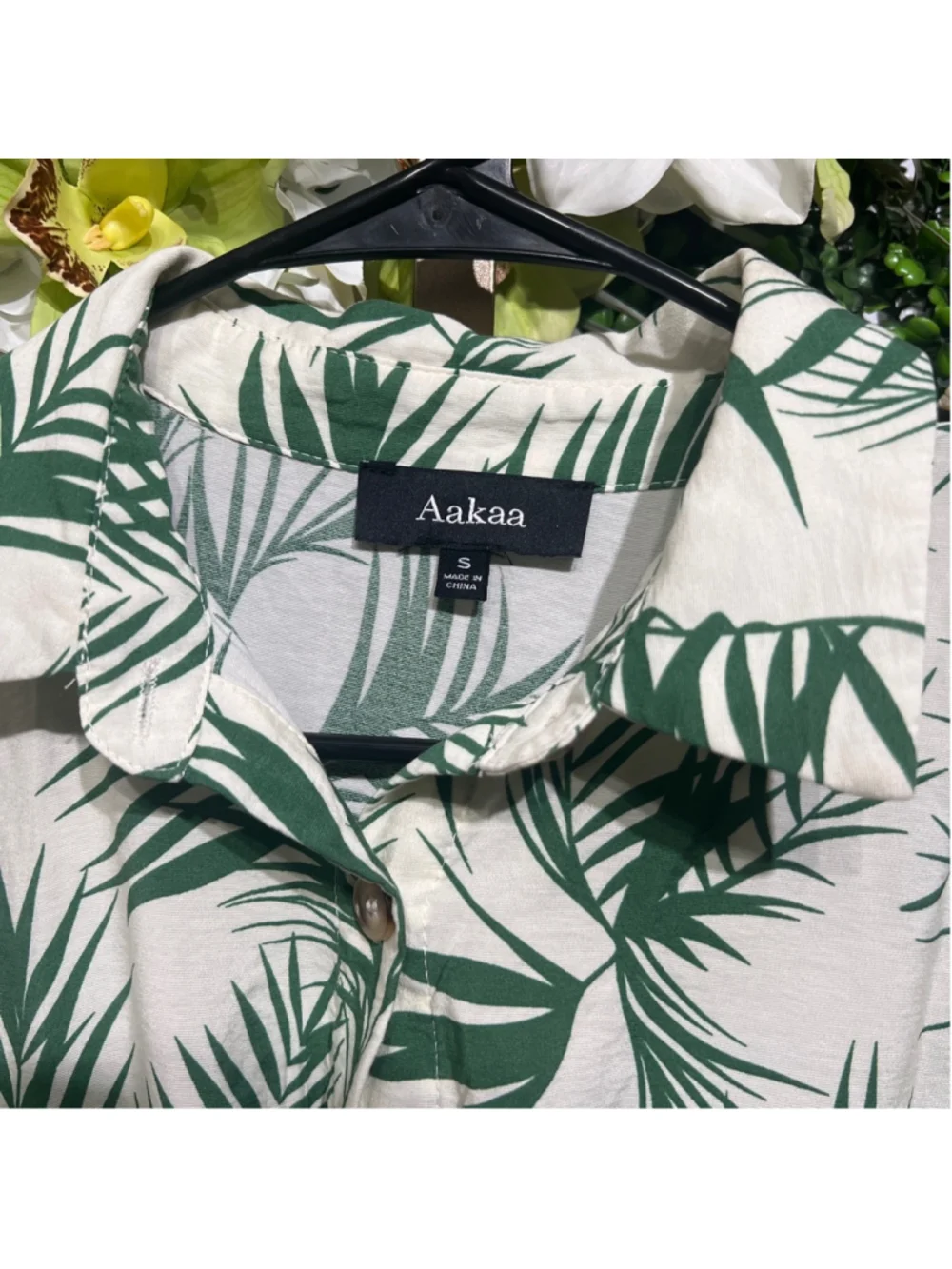Women's Aakaa White Green Palm Print Mini Dress S - Picture 3 of 8